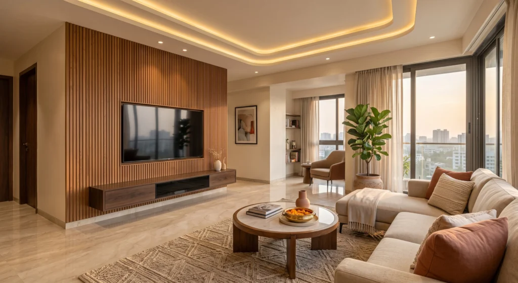 3 BHK interior design cost in Ahmedabad, living room by Saara Spaces