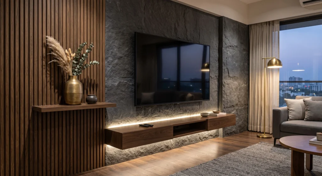 Living room interior cost Ahmedabad, custom TV unit