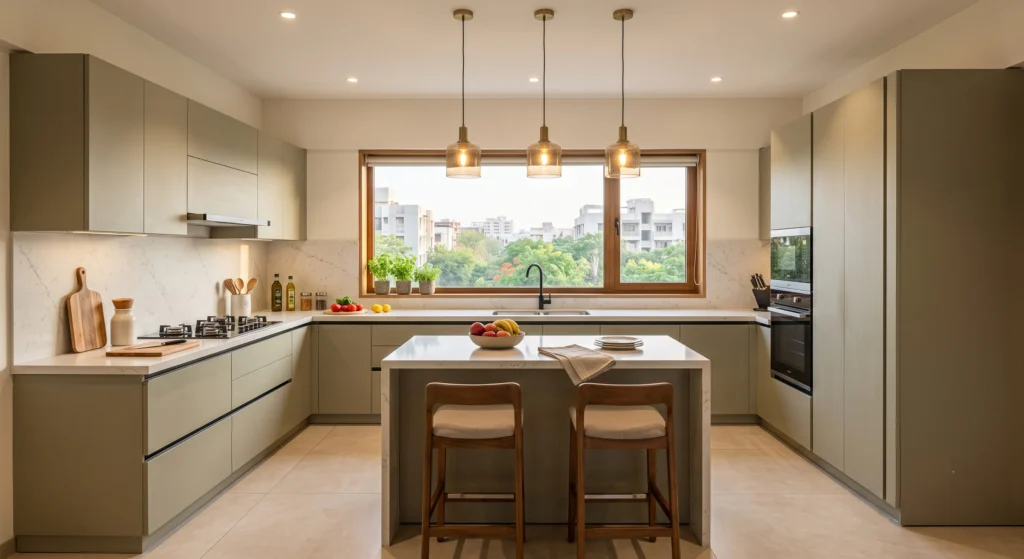 Modular kitchen cost Ahmedabad, quartz countertop interior
