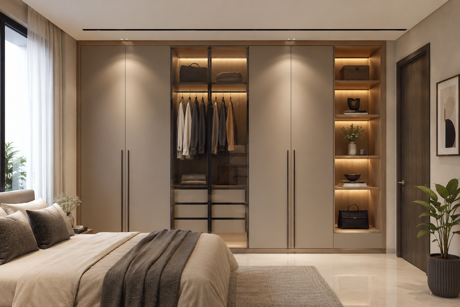 Custom wardrobe design for a 2 BHK bedroom