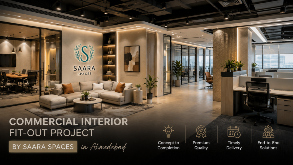 commercial interior fit-out project by Saara Spaces in Ahmedabad