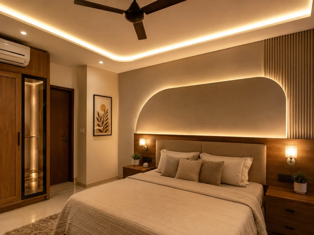 bedroom false ceiling design idea with cove lighting