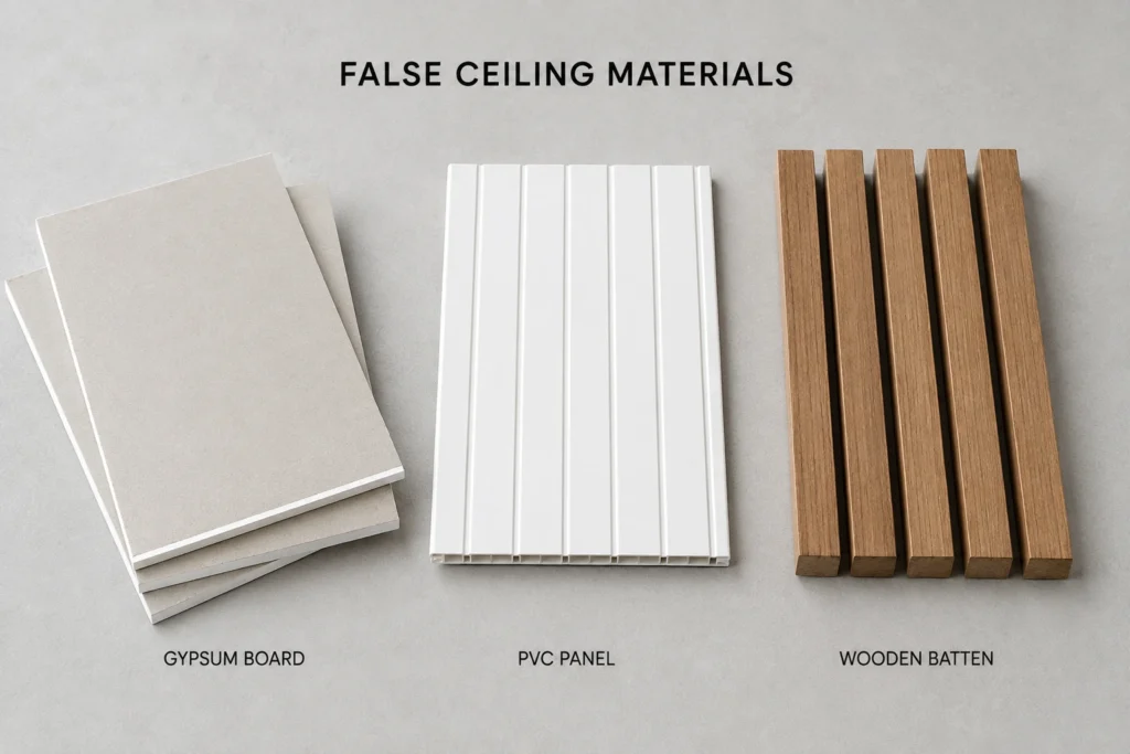 false ceiling material types compared for Ahmedabad homes