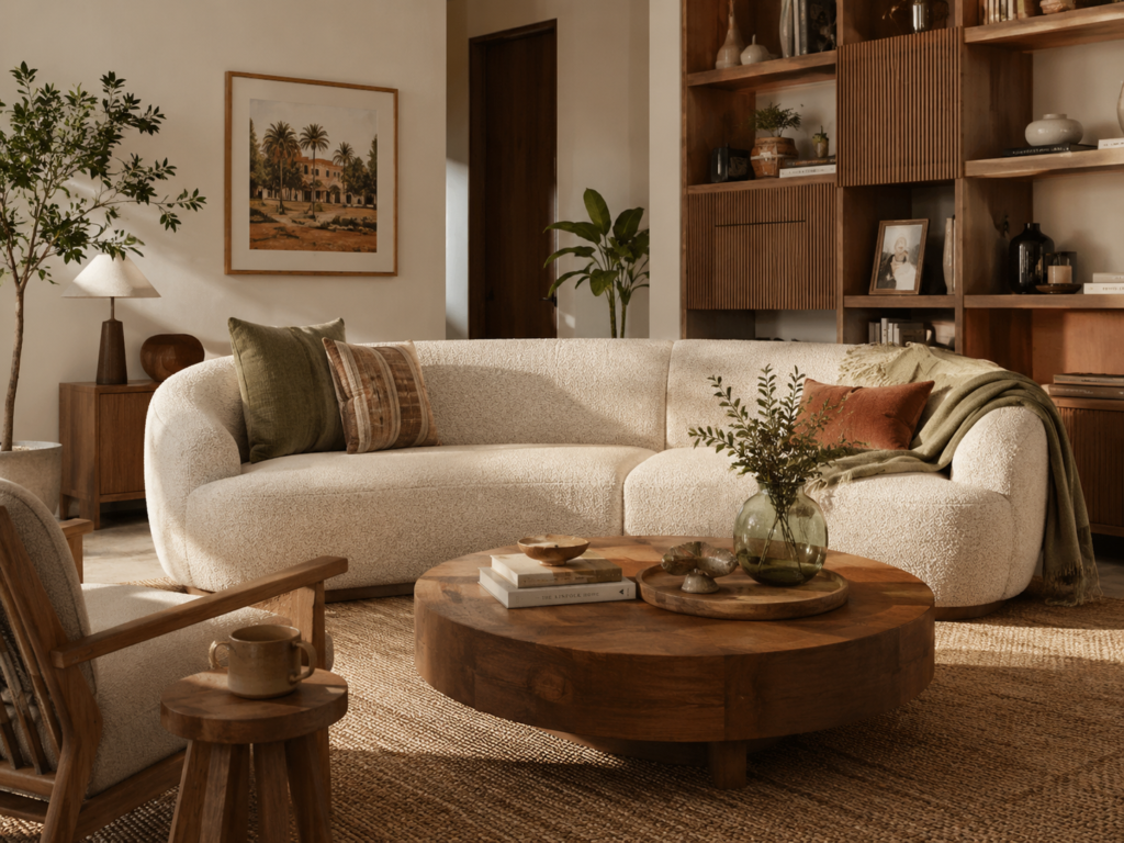 curved furniture living room design idea Ahmedabad