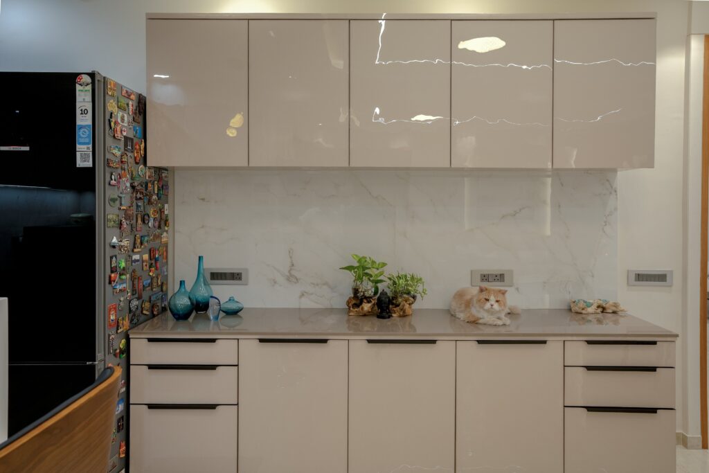 Modular kitchen storage cabinets and drawers in Ahmedabad home