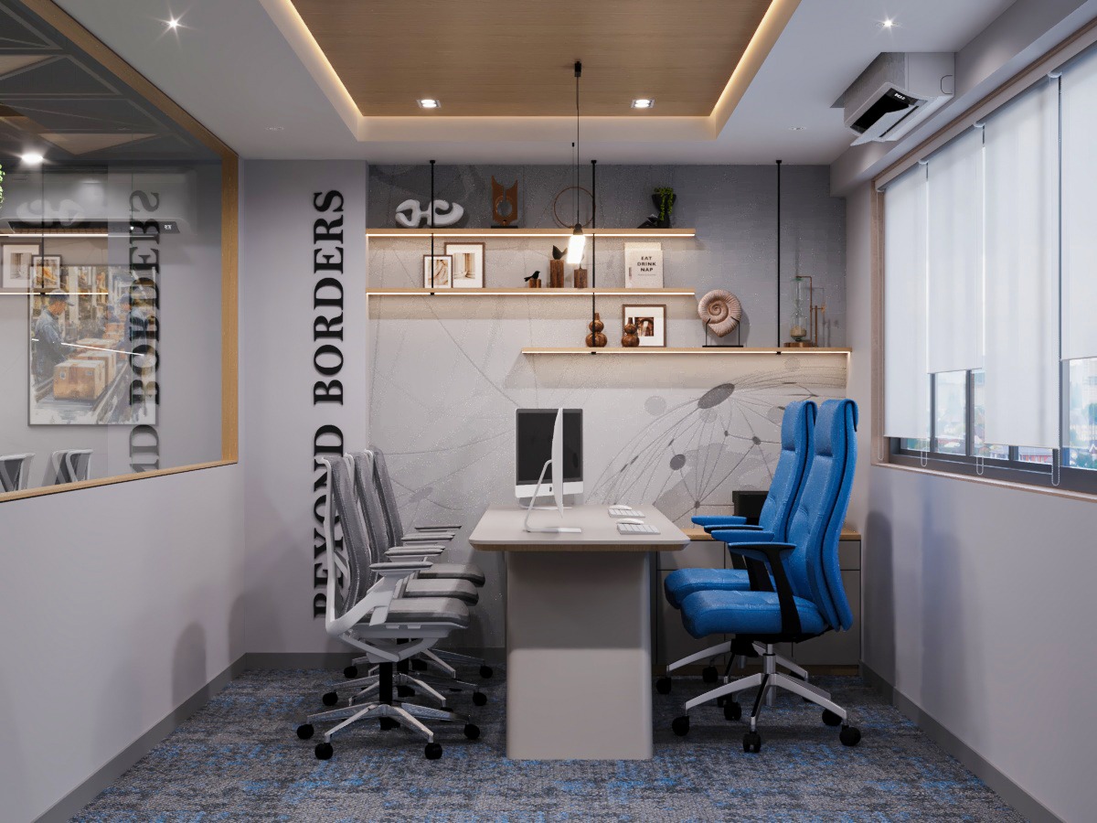 Geometric ceiling design in Shivam Logistics office Ahmedabad
