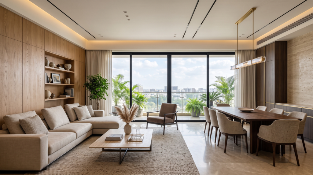 Luxury modern living room interior in Ahmedabad home