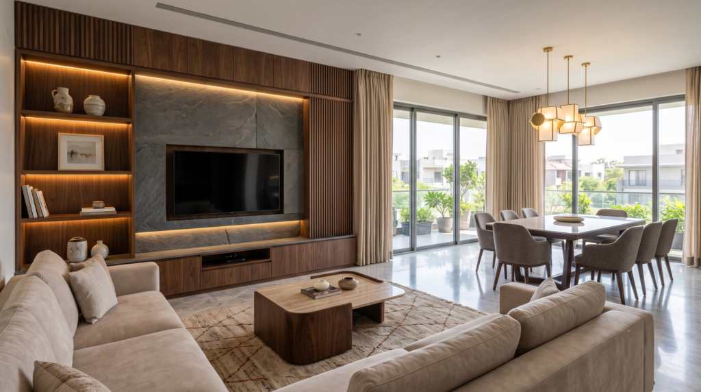 Premium living and dining room interior design in Ahmedabad