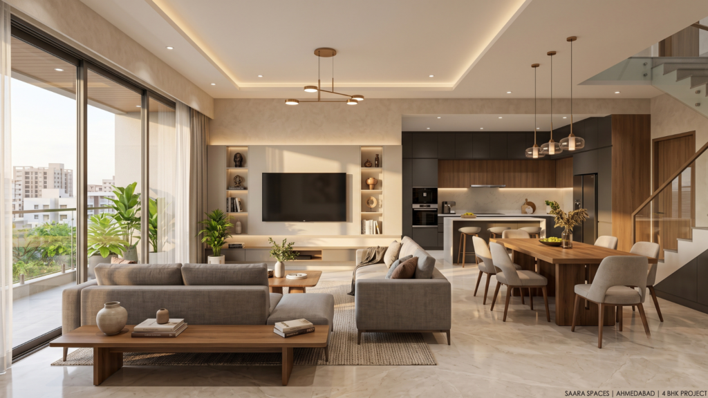 Completed residential interior project by Saara Spaces in Ahmedabad