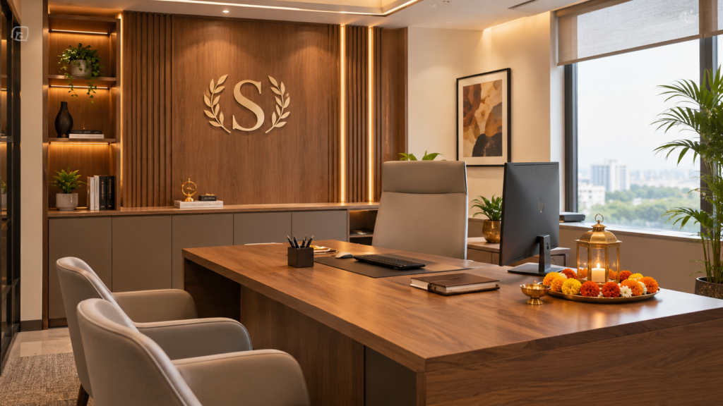 Minimal Diwali decoration ideas for an executive office cabin
