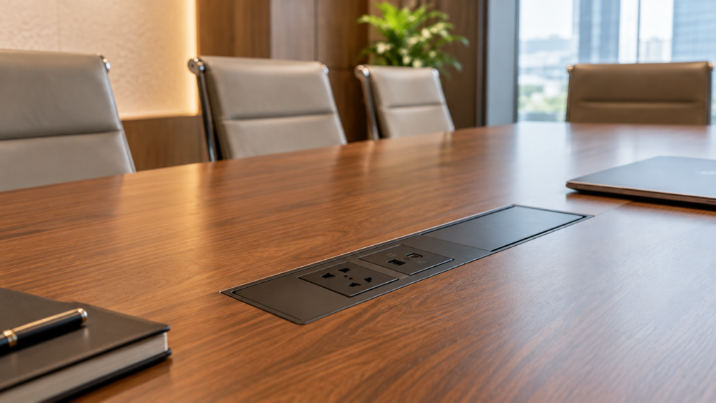 Integrated power and connectivity inside a modern conference table