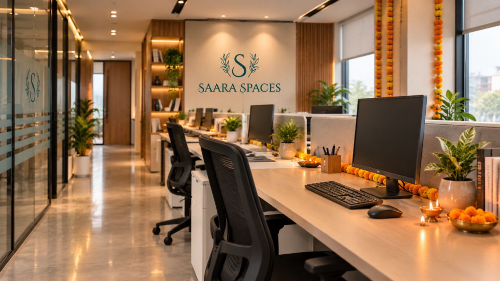Space-saving Diwali office decoration for small modern workplaces