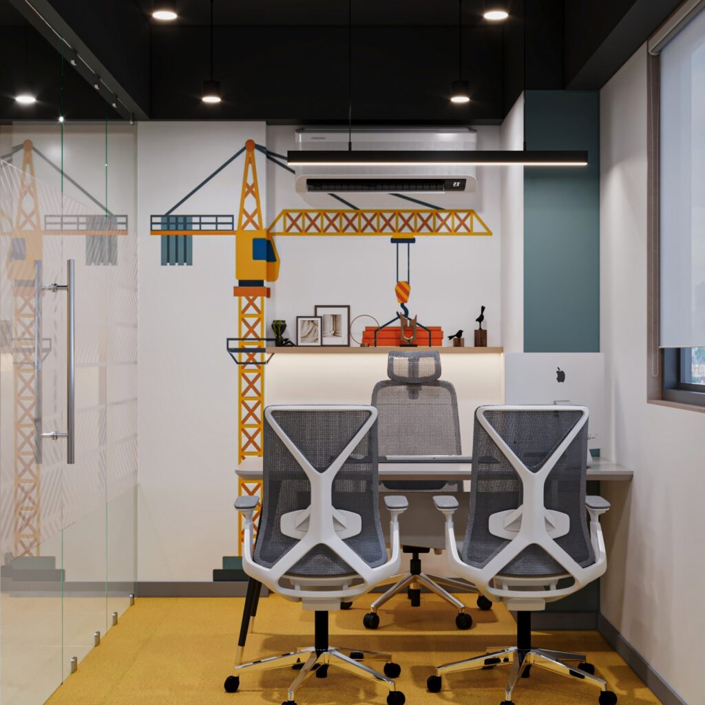 Compact office layout with efficient workstations and circulation