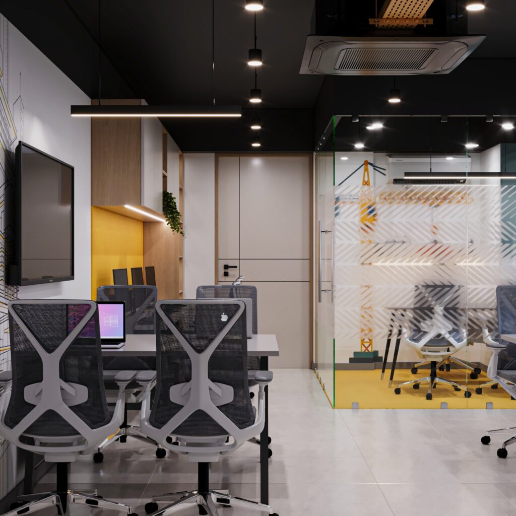 283 sq ft small office interior design at MK Construction in Bopal, Ahmedabad